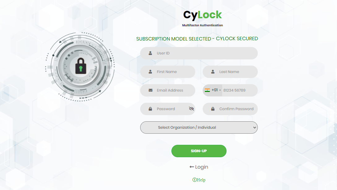 Signup page - CyLock