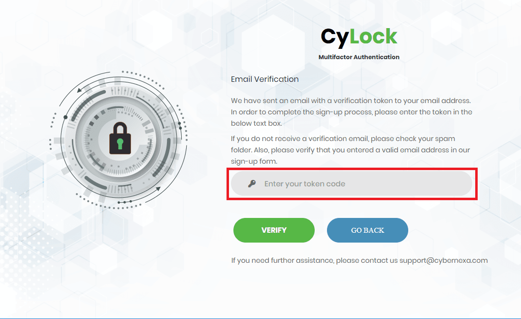 Email Verification screen - CyLock