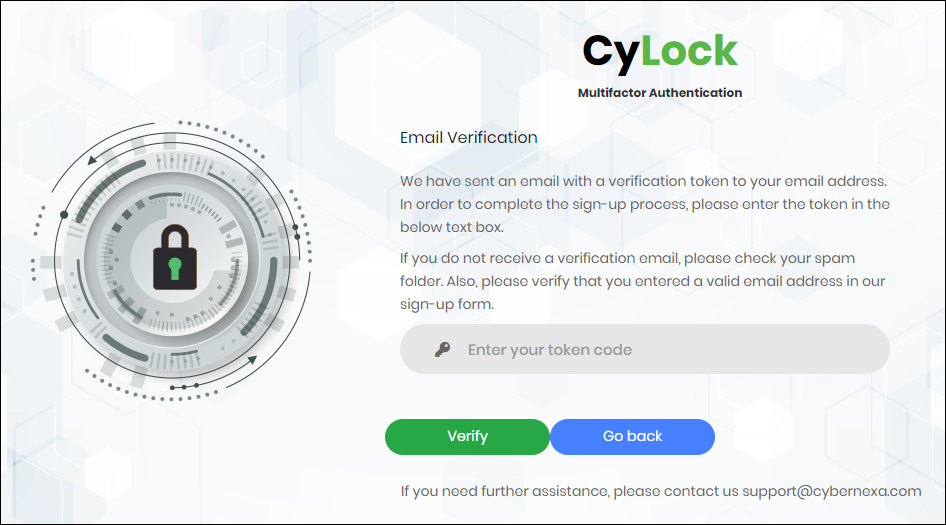 Email Verification screen - CyLock