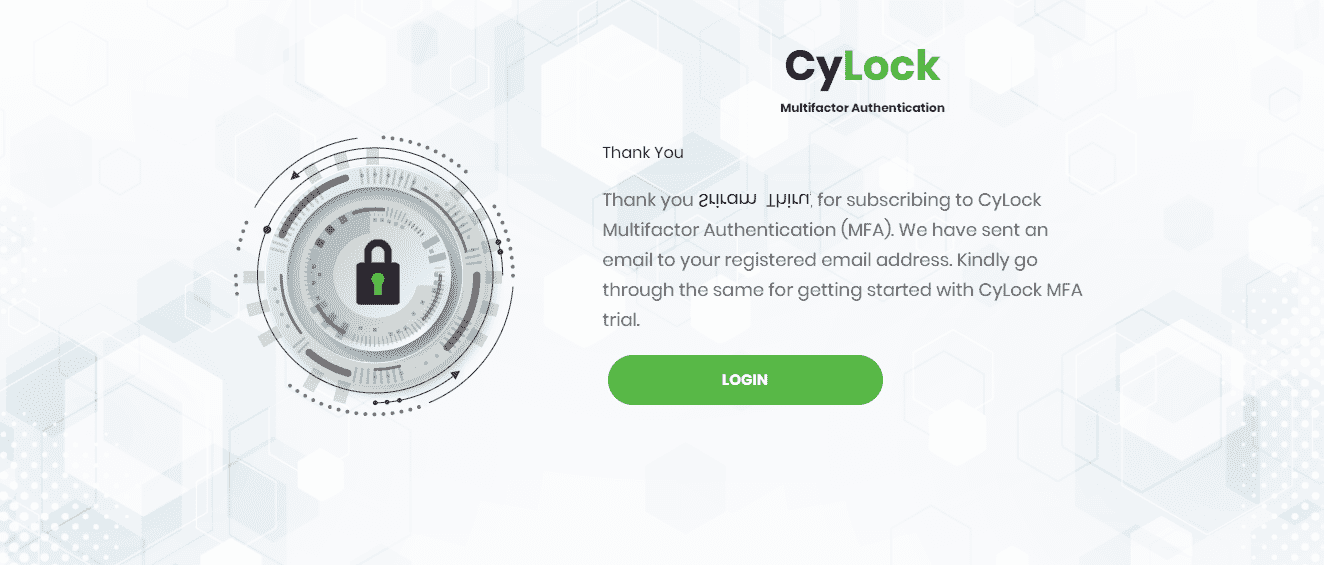 Thank you screen - CyLock