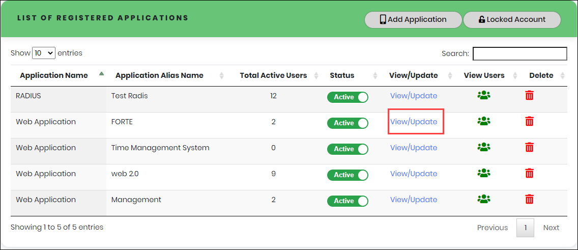 Viewing/Updating Application information - CyLock