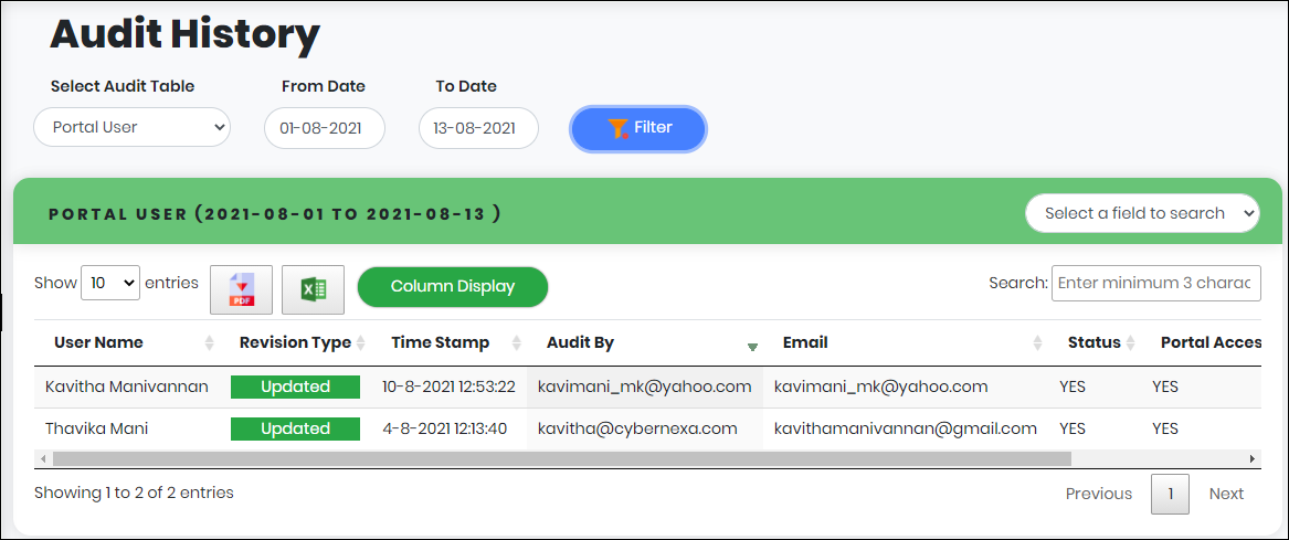 Audit History - CyLock