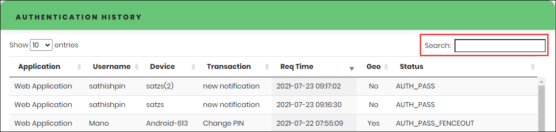 Authentication History - CyLock