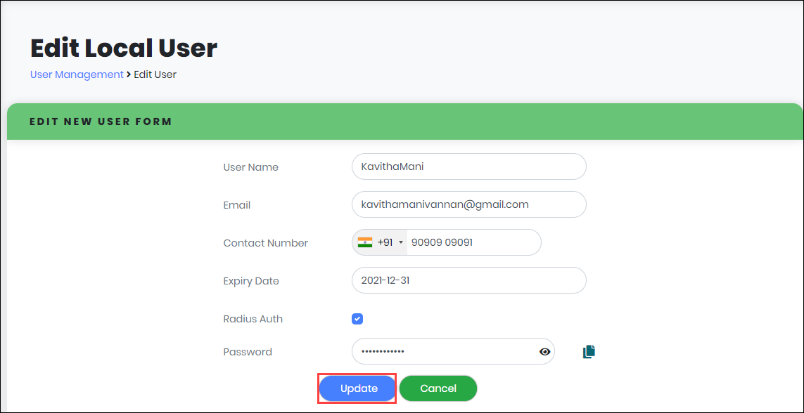 Edit Local User form - CyLock