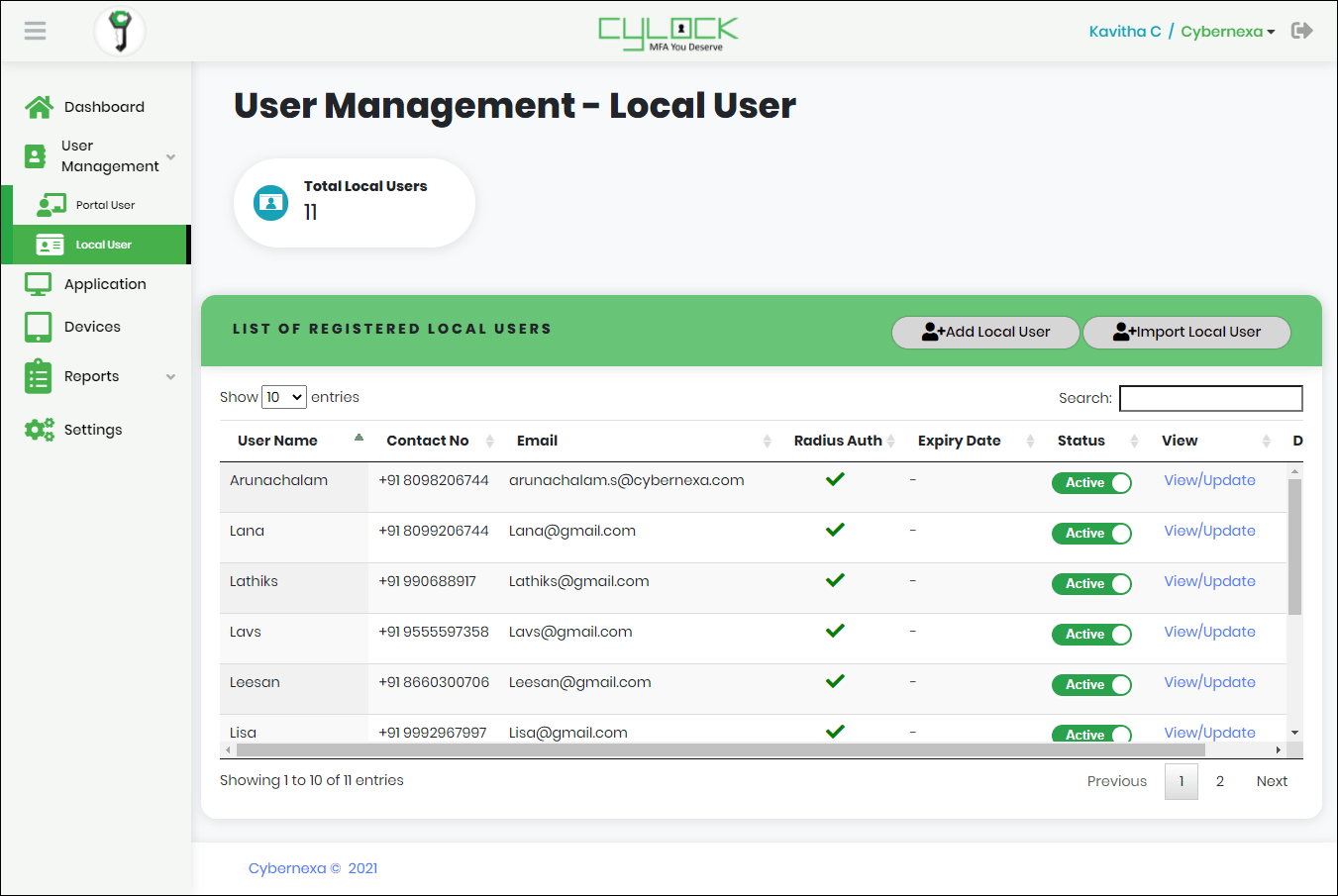 Local User Dashboard - CyLock