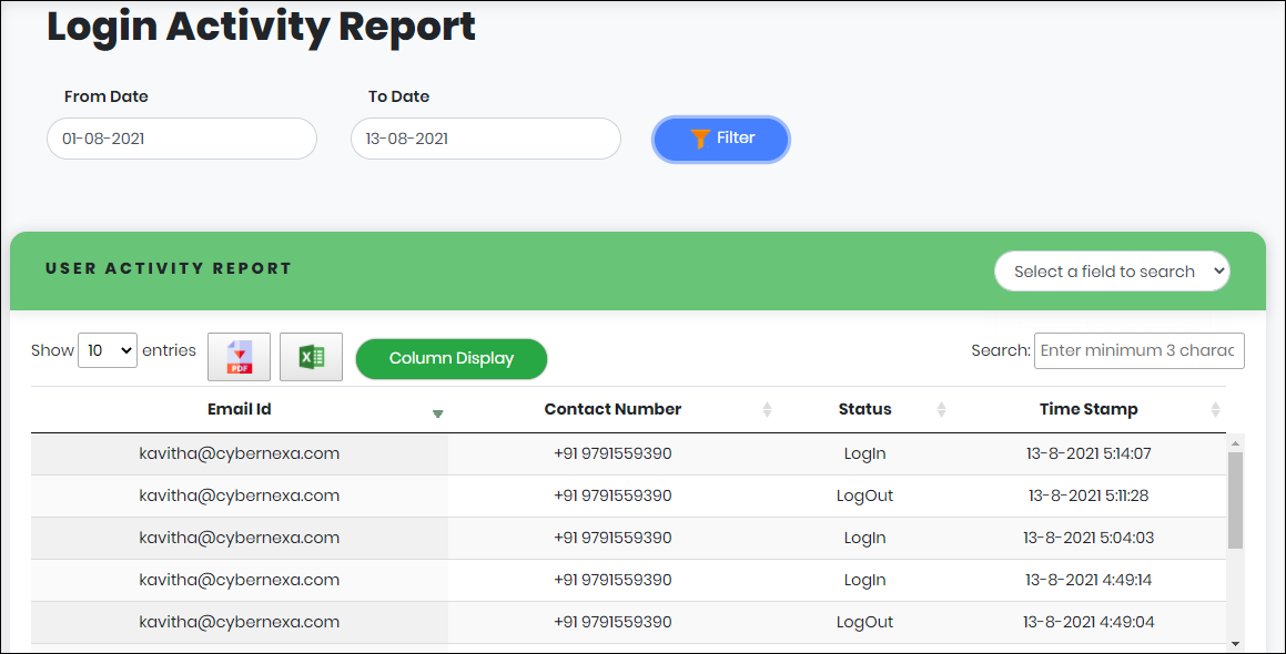 Login Activity Report - CyLock