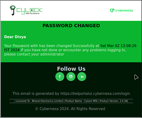 Password changed message - CyLock