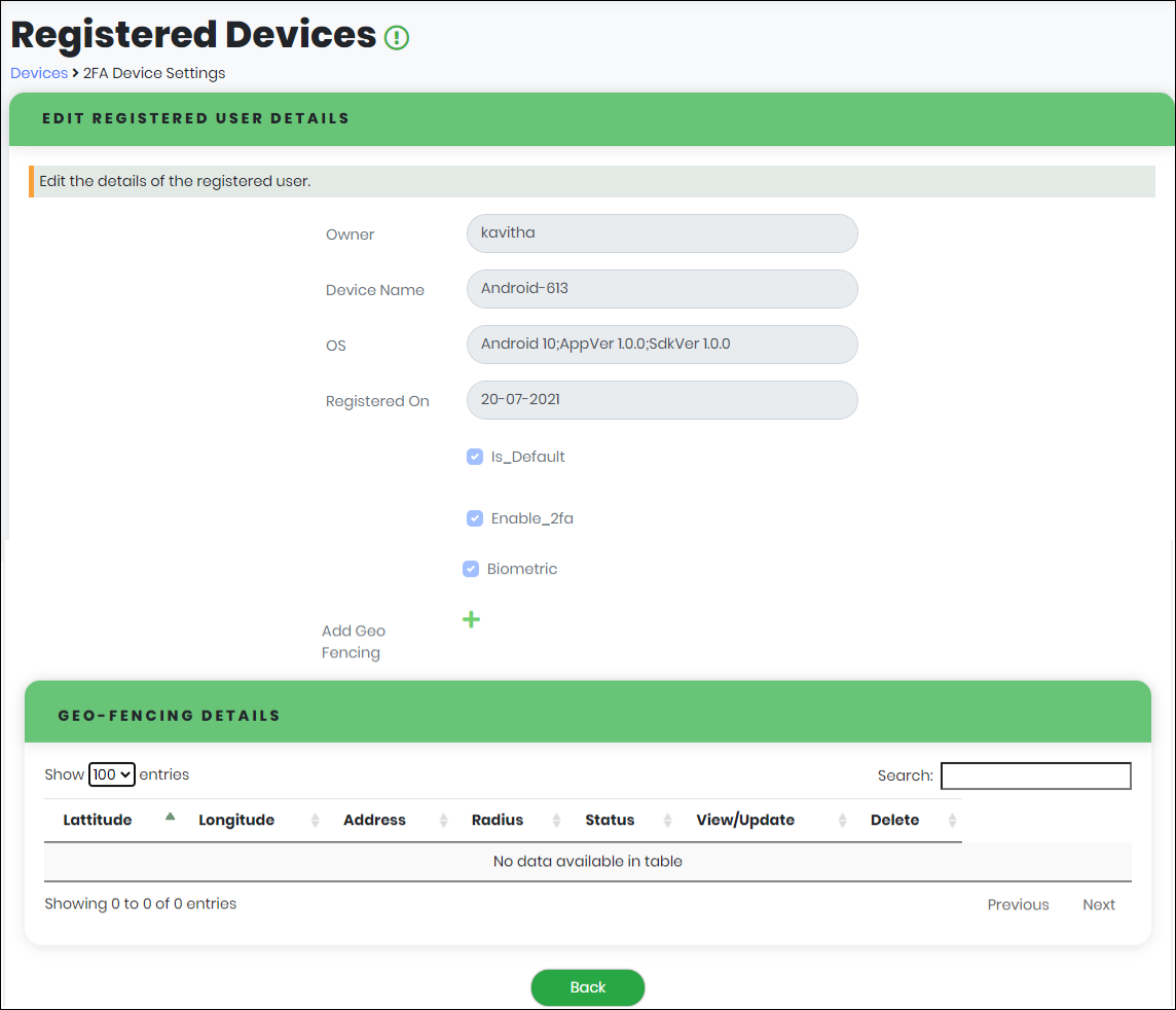 Viewing/Updating Device Details - CyLock