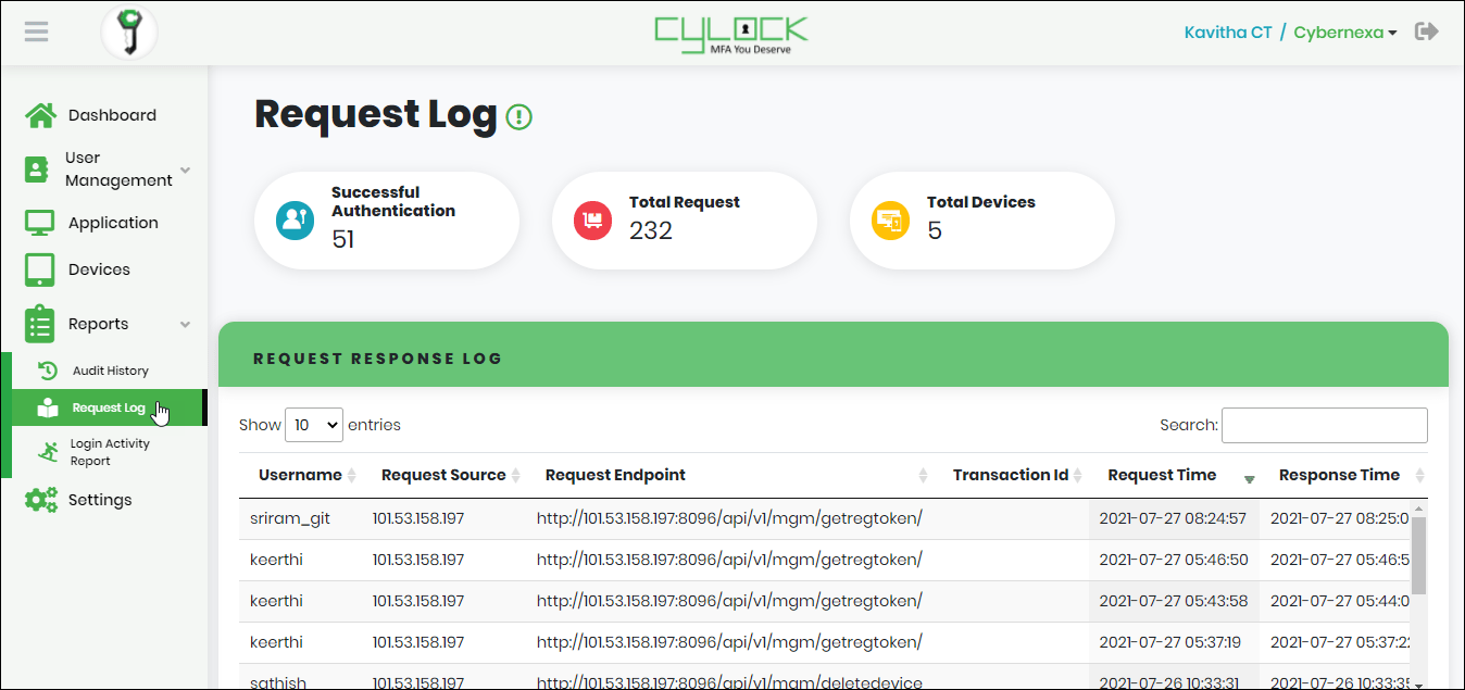 Request Log - CyLock