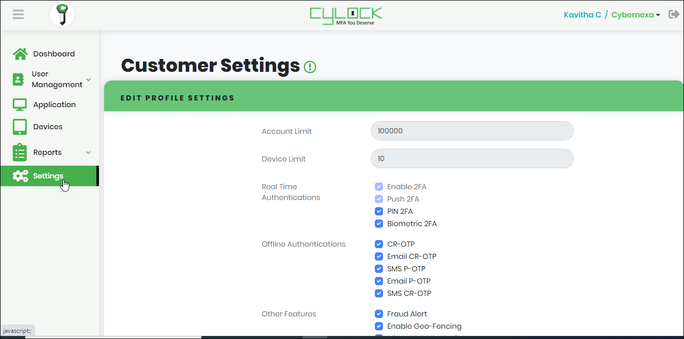 Customizing User Profile Settings - CyLock